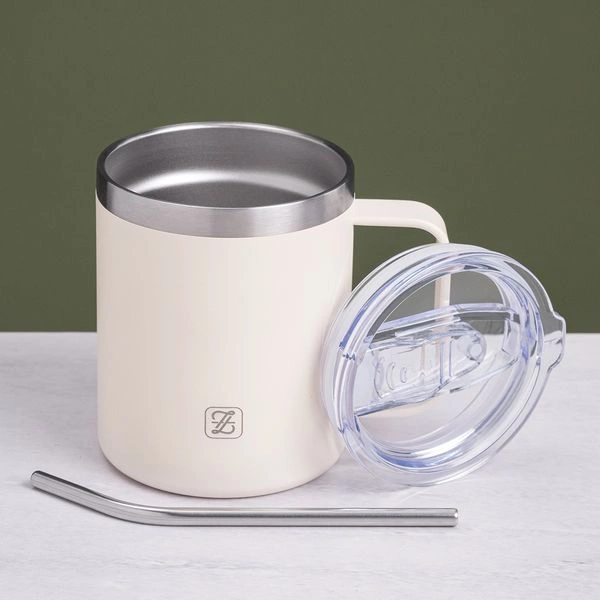 350 ml Black Vacuum Insulated Stainless Steel Coffee Mug| Hot & Cold Travel  Tumbler with Lid, Straw & Handle | Zymta - ZYMTA UAE